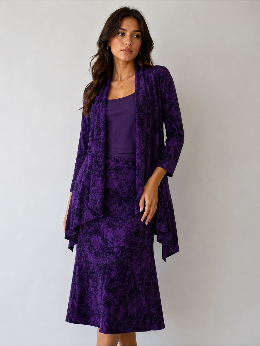 Laura Scott Deep Purple Velvet Top and Skirt Set